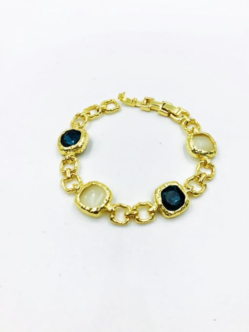 gold+blue glass+white cat eye Zinc Alloy Glass Stone Blue Irregular Trend Bracelet