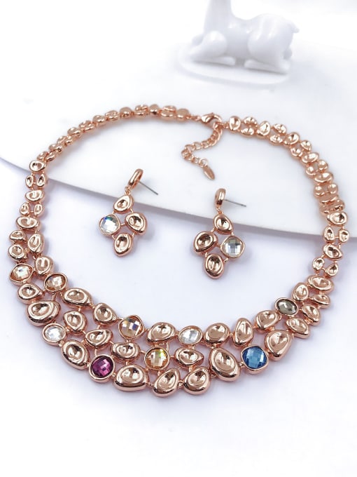Rose Luxury Irregular Zinc Alloy Glass Stone Multi Color Earring and Necklace Set
