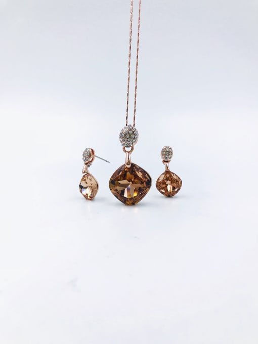 VIENNOIS Classic Square Zinc Alloy Glass Stone Orange Earring and Necklace Set 0