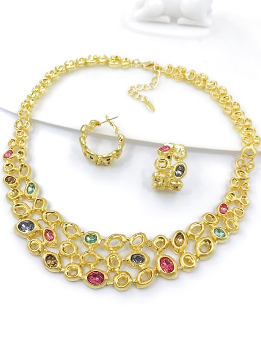 VIENNOIS Luxury Irregular Zinc Alloy Glass Stone Multi Color Earring and Necklace Set 0