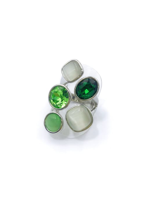 imitation rhodium+green glass Zinc Alloy Glass Stone Multi Color Geometric Trend Band Ring
