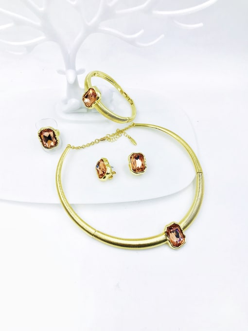 VIENNOIS Zinc Alloy Minimalist Geometric Glass Stone White Ring Earring Bangle And Necklace Set 1