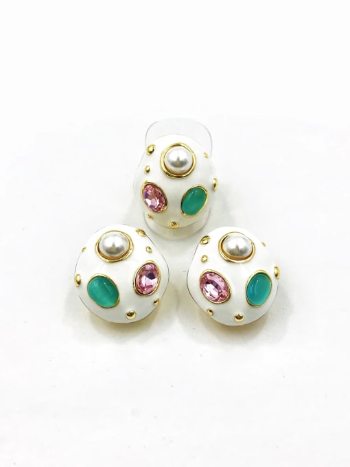 VIENNOIS Zinc Alloy Trend Irregular Imitation Pearl White Enamel Ring And Earring Set 0