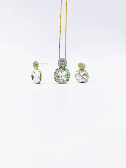 gold+clear glass Classic Square Zinc Alloy Glass Stone Blue Earring and Necklace Set
