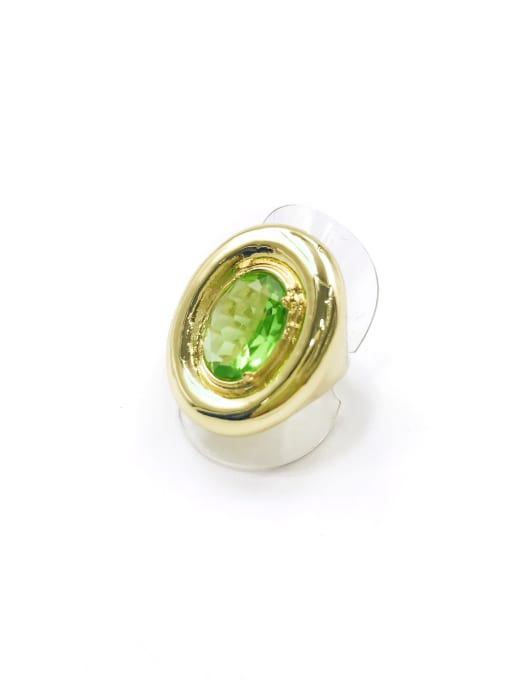 VIENNOIS Zinc Alloy Glass Stone Green Oval Minimalist Band Ring 0