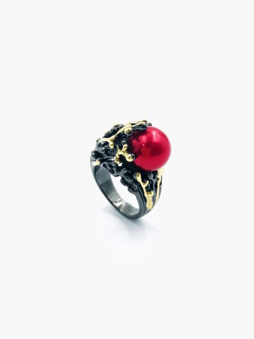 black&gold+red imitation pearl Zinc Alloy Imitation Pearl Red Irregular Trend Band Ring