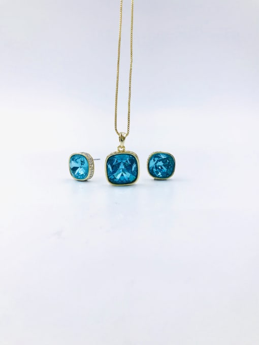 Blue Minimalist Square Zinc Alloy Glass Stone Purple Earring and Necklace Set