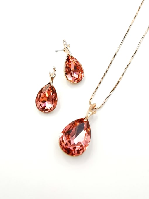 VIENNOIS Minimalist Water Drop Zinc Alloy Glass Stone Red Earring and Necklace Set 0