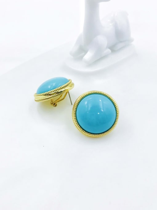 VIENNOIS Zinc Alloy Resin Blue Round Minimalist Clip Earring 0