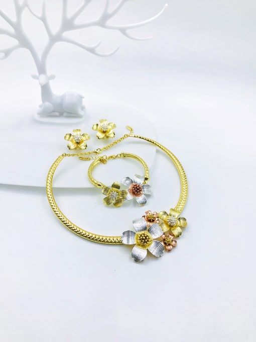 gold+imitation rhodium+rose gold Zinc Alloy Luxury Flower Bangle Earring and Necklace Set