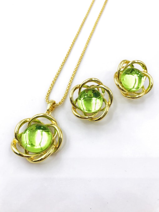 VIENNOIS Trend Flower Zinc Alloy Resin Green Earring and Necklace Set