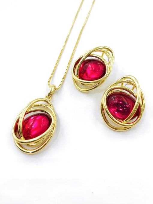 VIENNOIS Trend Irregular Zinc Alloy Resin Red Earring and Necklace Set 0