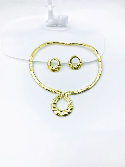 Gold Zinc Alloy Minimalist Round  Earring and Necklace Set