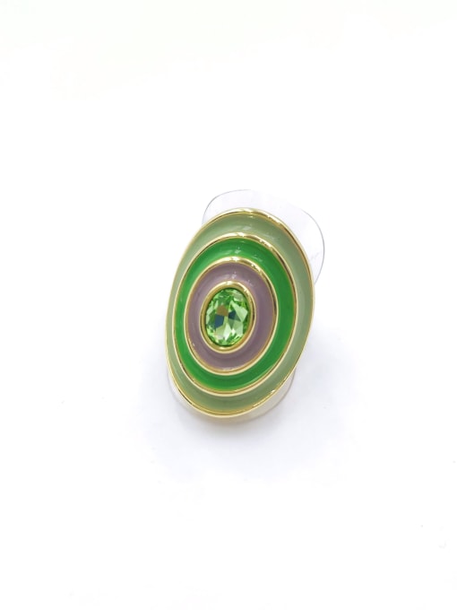 VIENNOIS Zinc Alloy Enamel Glass Stone Green Oval Trend Band Ring 0