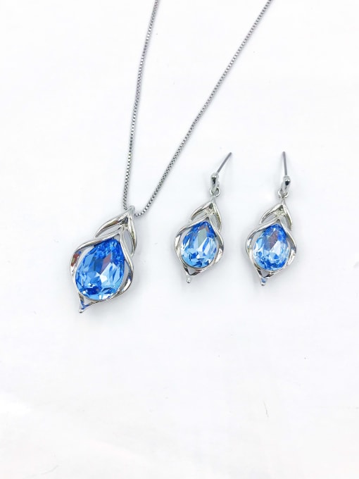 VIENNOIS Zinc Alloy Trend Glass Stone Gold Earring and Necklace Set 1