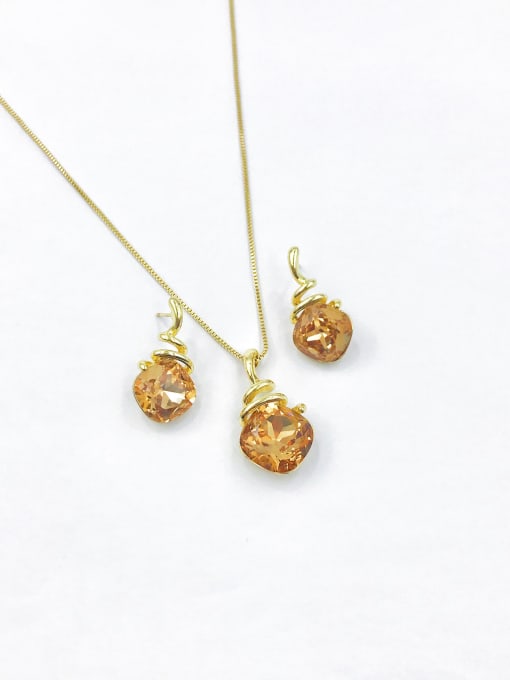 gold+golden glass Zinc Alloy Trend Irregular Glass Stone Orange Earring and Necklace Set