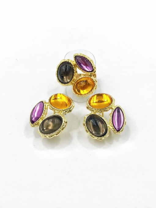 VIENNOIS Zinc Alloy Trend Irregular Resin Multi Color Ring And Earring Set 1