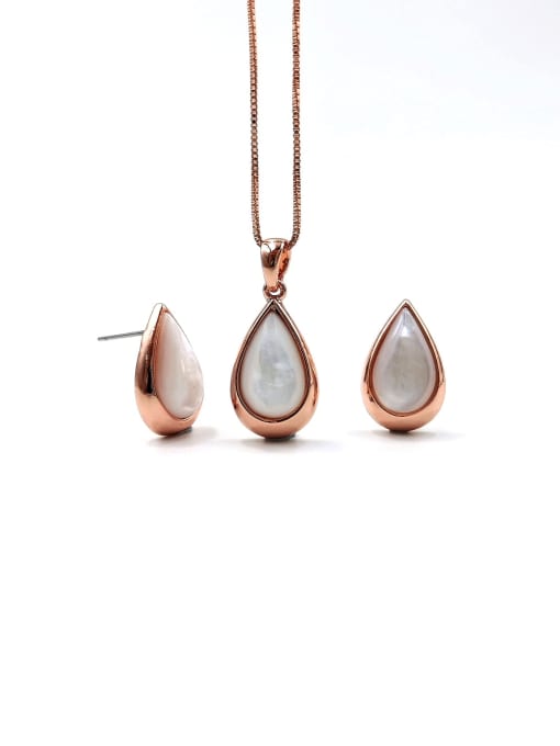 Rose Minimalist Water Drop Zinc Alloy Shell White Earring and Necklace Set