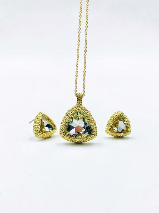White Zinc Alloy Minimalist Triangle Glass Stone White Earring and Necklace Set