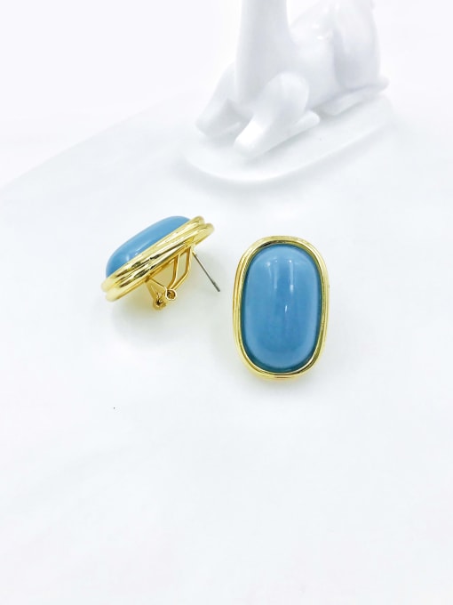 VIENNOIS Zinc Alloy Resin Blue Oval Minimalist Clip Earring 0