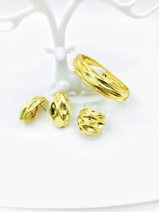 Gold Zinc Alloy Statement Ring Earring And Bracelet Set