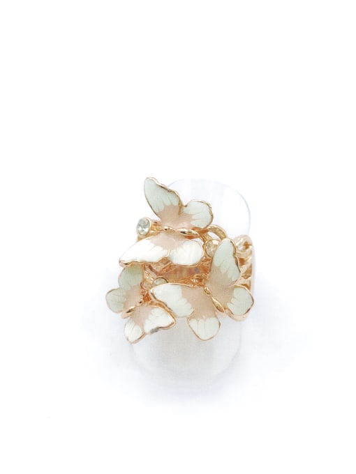 rose gold+pink&white Enamel Zinc Alloy Enamel Rhinestone White Butterfly Trend Band Ring