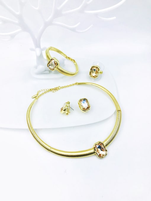 VIENNOIS Zinc Alloy Minimalist Geometric Glass Stone White Ring Earring Bangle And Necklace Set 2