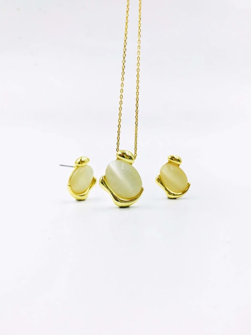 VIENNOIS Zinc Alloy Trend Irregular Cats Eye White Earring and Necklace Set 0
