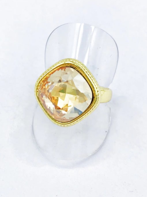 VIENNOIS Brass Glass Stone Champagne Square Classic Band Ring 0