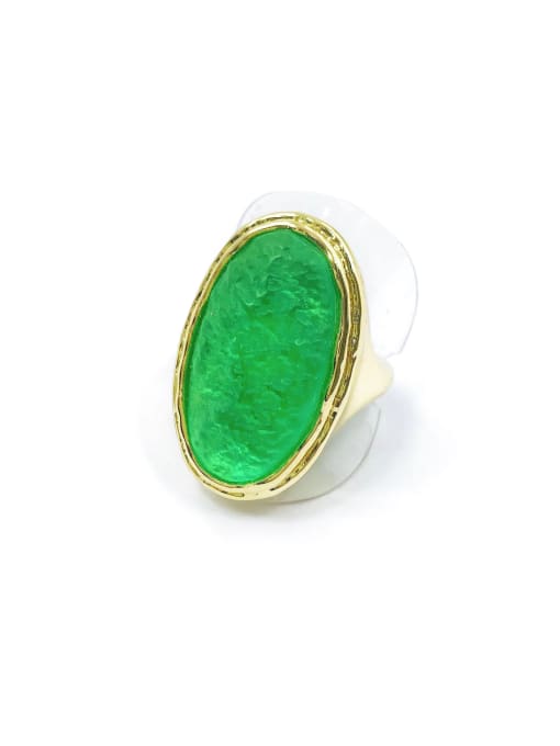 Green Zinc Alloy Resin Green Oval Minimalist Band Ring