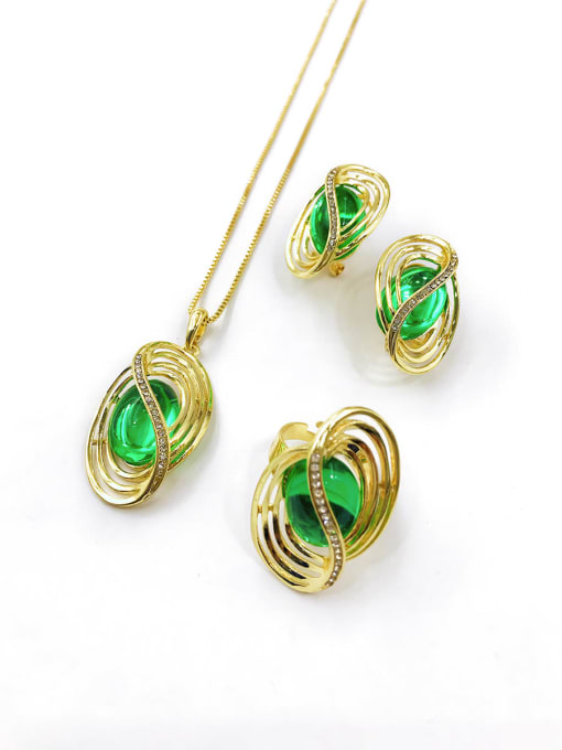 VIENNOIS Trend Irregular Zinc Alloy Resin Green Earring Ring and Necklace Set 0