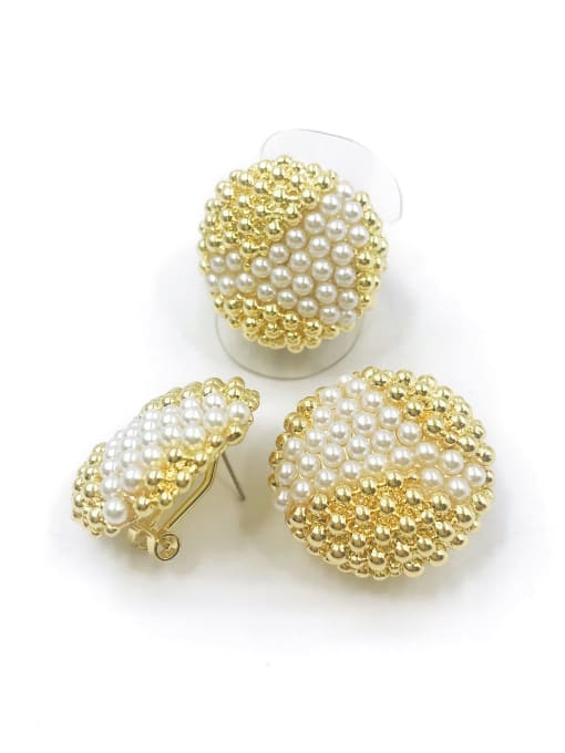 VIENNOIS Trend Round Zinc Alloy Imitation Pearl White Ring And Earring Set