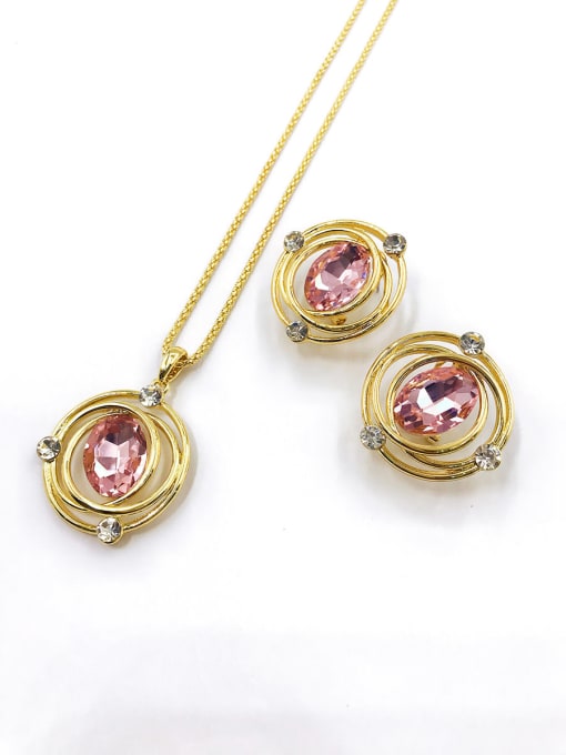 VIENNOIS Trend Irregular Zinc Alloy Glass Stone Pink Earring and Necklace Set 0