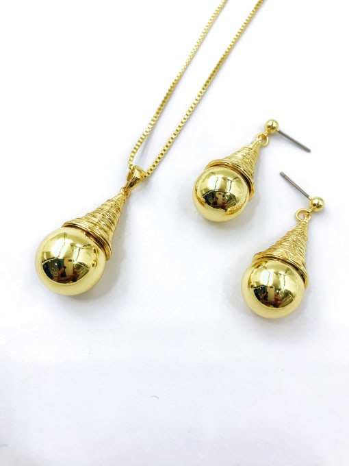 VIENNOIS Minimalist Water Drop Zinc Alloy Bead Gold Earring and Necklace Set 0