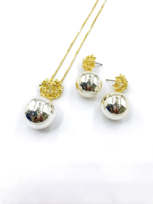 VIENNOIS Minimalist Ball Zinc Alloy Bead Silver Earring and Necklace Set 0