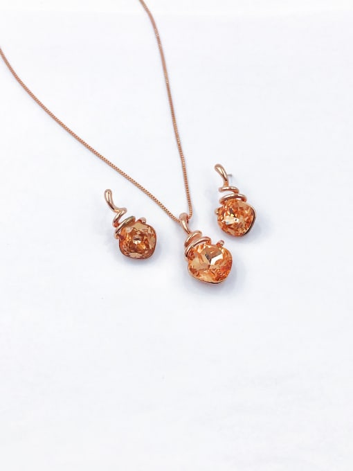 rose gold+orange glass Zinc Alloy Trend Irregular Glass Stone Orange Earring and Necklace Set