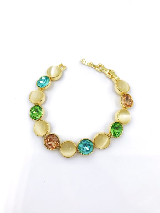 gold+blue&green&Champagne glass Zinc Alloy Glass Stone Multi Color Round Trend Bracelet