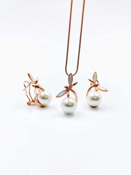 VIENNOIS Zinc Alloy Dainty Dragonfly Imitation Pearl White Earring and Necklace Set 0