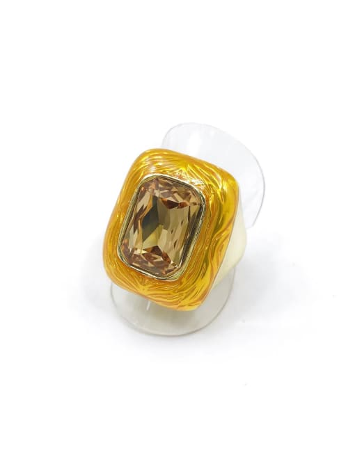 Yellow Zinc Alloy Enamel Glass Stone Green Rectangle Trend Band Ring