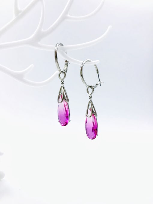 imitation rhodium+pink glass Brass Glass Stone Multi Color Water Drop Luxury Drop Earring