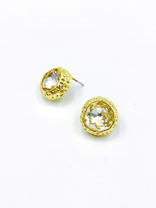 gold+white glass stone Zinc Alloy Glass Stone White Irregular Trend Stud Earring