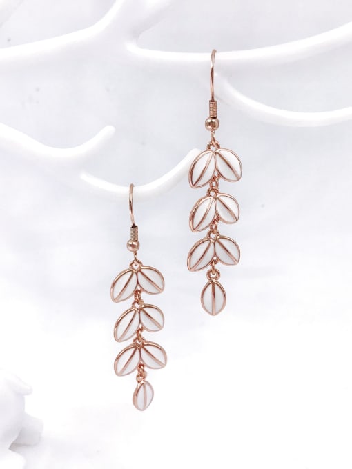 ROSE GOLD+WHITE Zinc Alloy Enamel Leaf Dainty Hook Earring