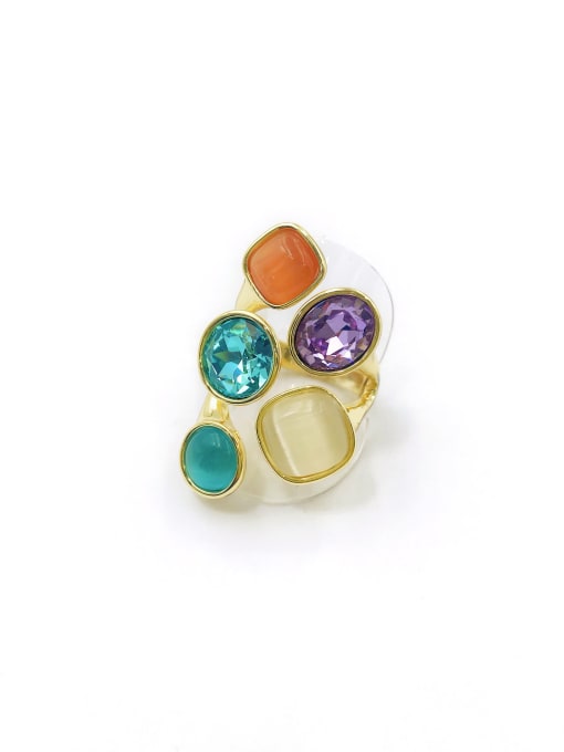 gold+purple&blue glass Zinc Alloy Glass Stone Multi Color Geometric Trend Band Ring