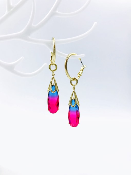 gold+blue&red glass Brass Glass Stone Multi Color Water Drop Luxury Drop Earring