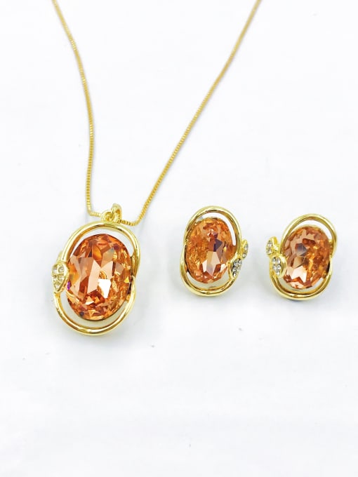 VIENNOIS Zinc Alloy Trend Irregular Glass Stone Orange Earring and Necklace Set 0