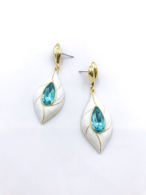 gold+blue glass+white enamel Zinc Alloy Glass Stone Blue Enamel Trend Drop Earring