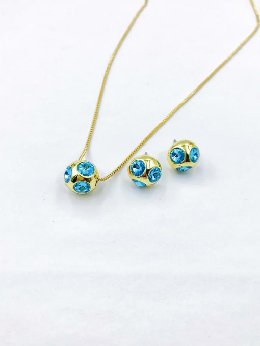 Blue Zinc Alloy Trend Ball Glass Stone Multi Color Earring and Necklace Set