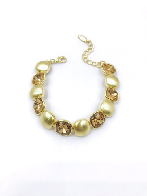 gold+golden glass Zinc Alloy Glass Stone Multi Color Square Trend Bracelet