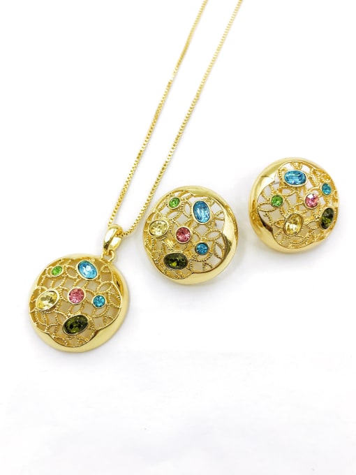 VIENNOIS Trend Round Zinc Alloy Glass Stone Multi Color Earring and Necklace Set 0