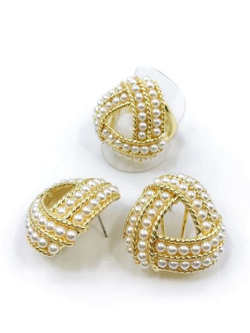 VIENNOIS Trend Triangle Zinc Alloy Imitation Pearl White Ring And Earring Set 0